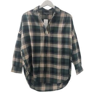 French Connection Green Black Brushed Rhodes Check Popover Top NEW